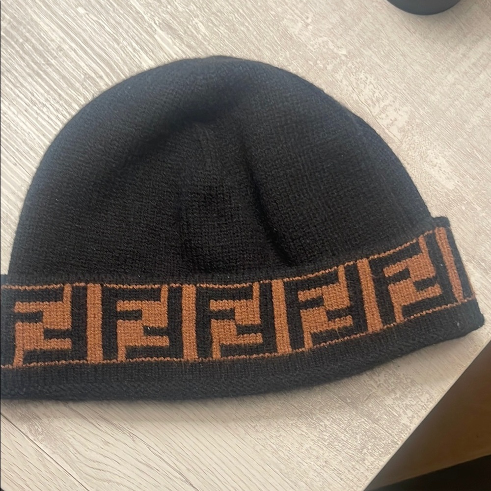 Fendi Black and Brown FF Logo Knit Hat